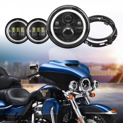 new version 7'' led headlights with white halo and turn signal lights + 4.5'' round led halo fog lights + led headlight mounting bracket