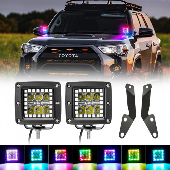 3" rgb halo square led work light with bracket for 2014-later toyota 4runner