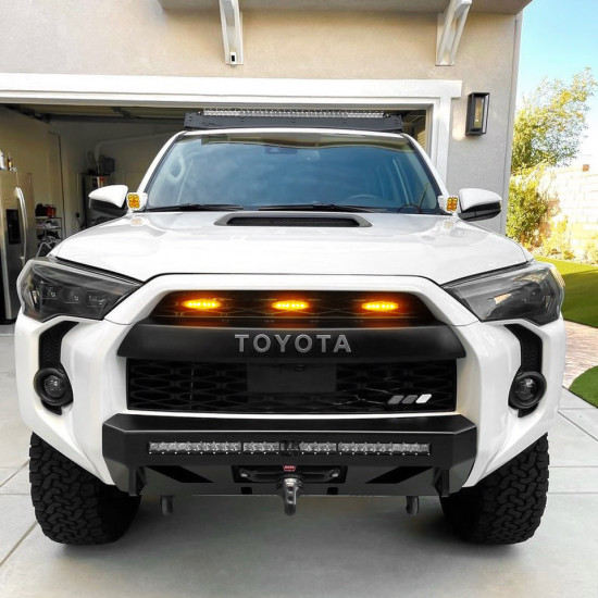 matte black front grill & led 4Runner raptor lights combo for 2014-later toyota 4runner