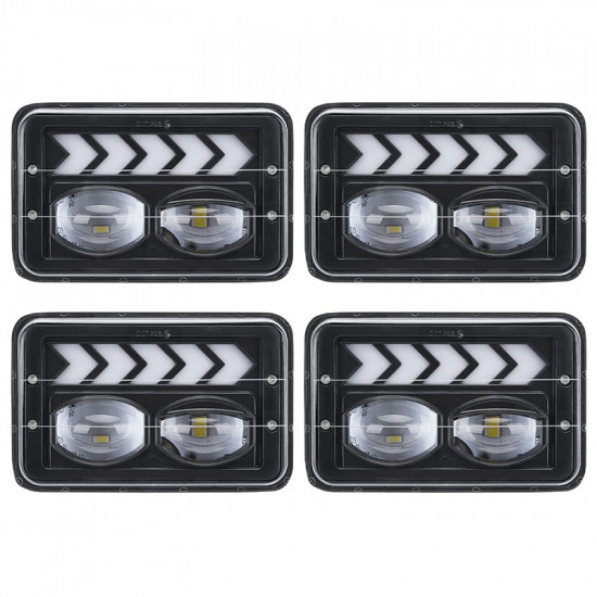 4pcs 4x6 inch led headlights with drl and turn signals rectangular replacement