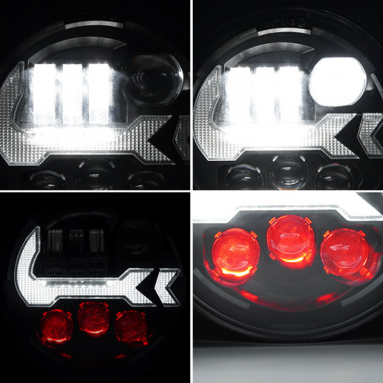 5.75 inch led halo headlights with red mood lights for 1987-later harley davidson