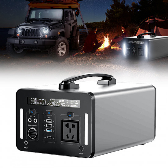 500w/1000w portable power station with led flood lights lithium-ion battery for outdoor camping