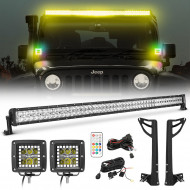 52" rgbw led light bar & 2 rgb pods & all brackets for 2007-2018 jeep wrangler jk	