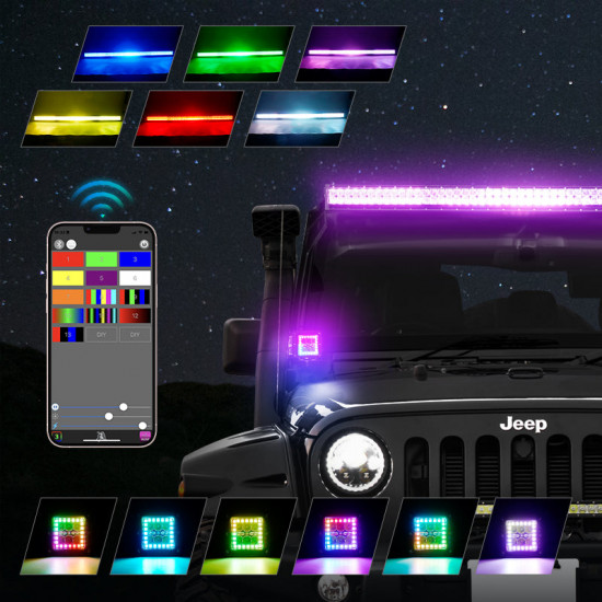 52" rgbw led light bar & 2 rgb pods & all brackets for 2007-2018 jeep wrangler jk