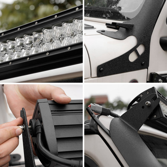 52" rgbw led light bar & 2 rgb pods & all brackets for 2018-later jeep wrangler jl jlu