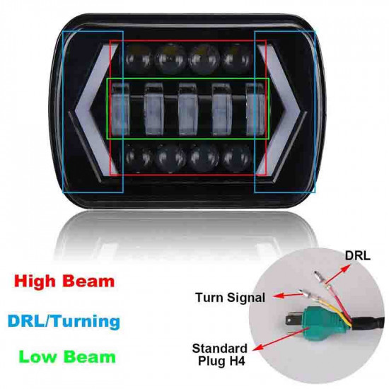 5x7 inch square led headlamp with arrow angel eyes drl turning replaces h6054