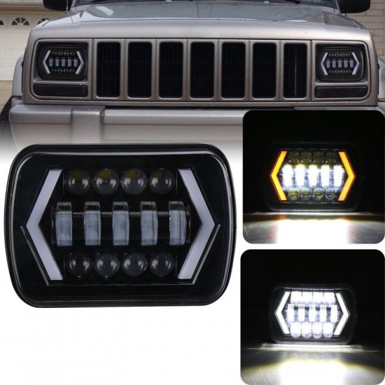 5x7 inch square led headlamp with arrow angel eyes drl turning replaces h6054