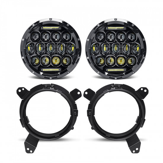 7" 75w cree led headlight drl hi/lo beam + 9 inch headlight brackets for 2018+ jeep wrangler jl and jeep gladiator jt