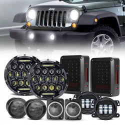 jeep jk 7" headlights, 4" fog lamps, front turn signals, fender turn signals & taillights	