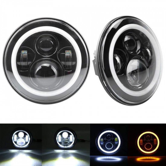 7" 80w jeep halo headlights with angel eyes and turn signal + 9'' led headlight bracket ring for 2018-later jeep wrangler jl and jeep gladiator jt