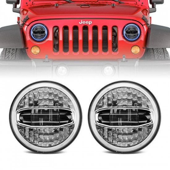 7 inch led headlight with white and blue halo drl high low beam for 1997+ jeep wrangler jk/tj/cj/lj/jl & gladiator jt