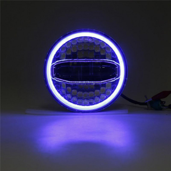 7 inch led headlight with high low beam and blue/white halo drl