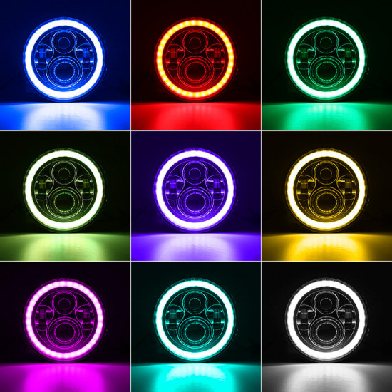 newest 7" led headlights with rgb halo angel eye app or remote control for indian motorcycle