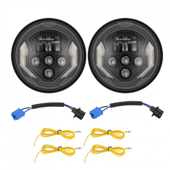 lightning style 7'' led headlights with white drl & amber turn signals for 1997-later jeep wrangler