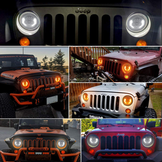 lightning style 7'' led headlights with white drl & amber turn signals for 1997-later jeep wrangler