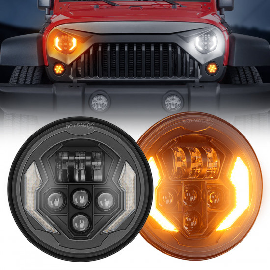 lightning style 7'' led headlights with white drl & amber turn signals for 1997-later jeep wrangler