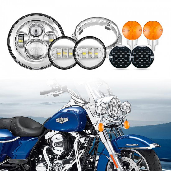 7" led headlight + 4.5" fog passing lights with bracket ring + front and rear led turn signal lights for harley touring models