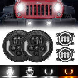 lightning style 7" led headlights with turn signals & halo fog lights combo for jeep wrangler jk