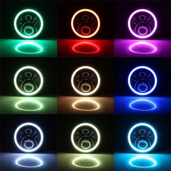 7inch rgb led headlights + 4inch led fog light rgb halos for jeep wrangler