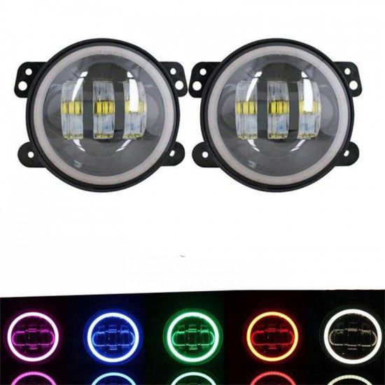 7inch rgb led headlights + 4inch led fog light rgb halos for jeep wrangler