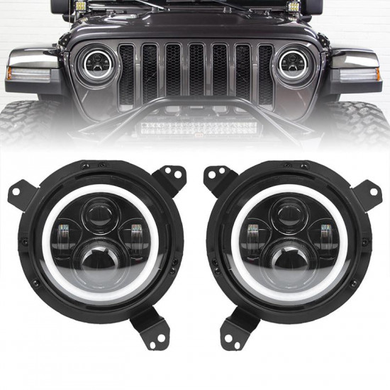 80w halo headlights with drl and turn signal lights + headlight bracket & 4'' led fog lights for 2018-2020 jeep wrangler jl/jeep gladiator jt sport