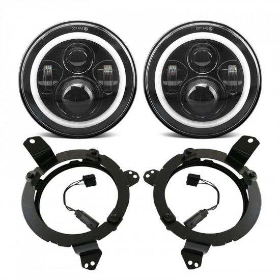 80w halo headlights with drl and turn signal lights + headlight bracket & 4'' led fog lights for 2018-2020 jeep wrangler jl/jeep gladiator jt sport