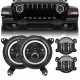 led halo headlights with turn signal lights + 9'' led headlight bracket ring & 4" led fog lights for 2018+ jeep wrangler jl and jeep gladiator jt