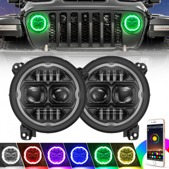 warrior style 9 inch rgbw led headlights bluetooth controlled for 2018-later jeep wrangler jl and jeep gladiator jt