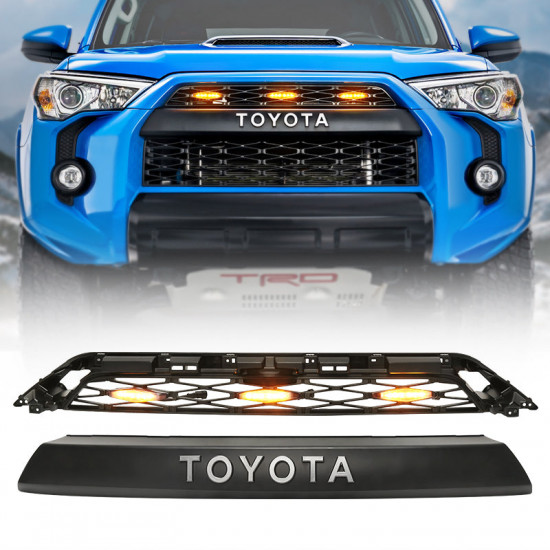 matte black front grill & led 4Runner raptor lights combo for 2014-later toyota 4runner