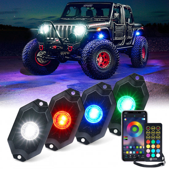 trophy series rgb + pure white led rock lights with bluetooth and remote control