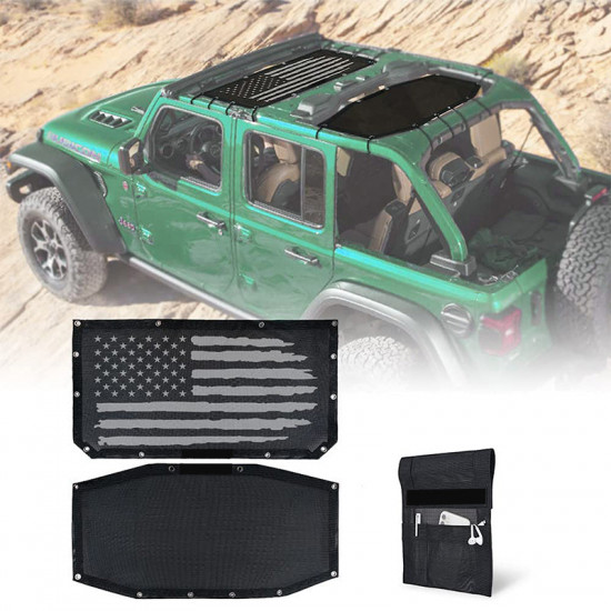 top mesh sunshade for 2018-later jeep wrangler jl jlu 4 door