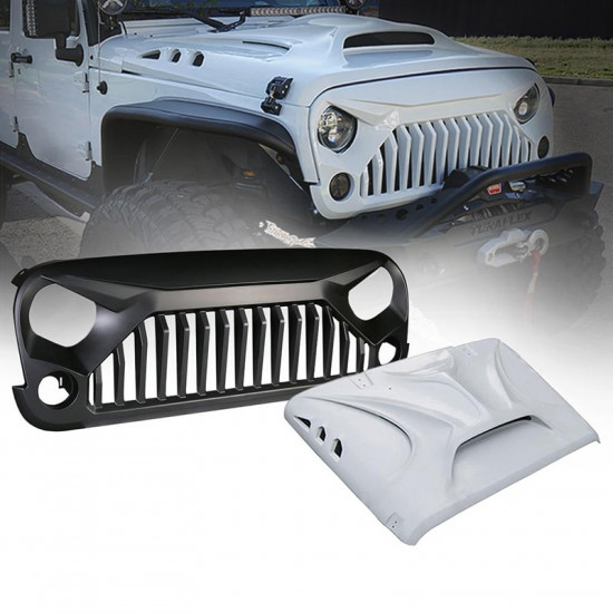 usa only beast series fiber glass hood and grille combo for jeep wrangler 2007-2018