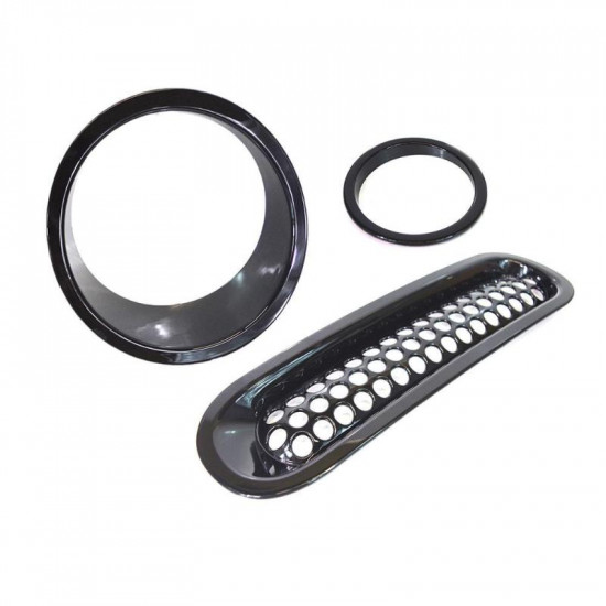 black front grille insert and bezel cover for headlight and turn signal light