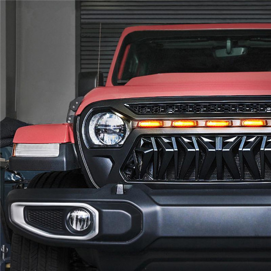 usa only black venom grille with amber led running lights for 2018+ jeep wrangler jl jt