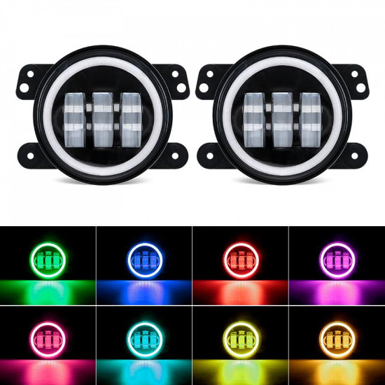 bluetooth 4" cree led fog lights with rgb halo angle eye for jeep jk/jl/jt