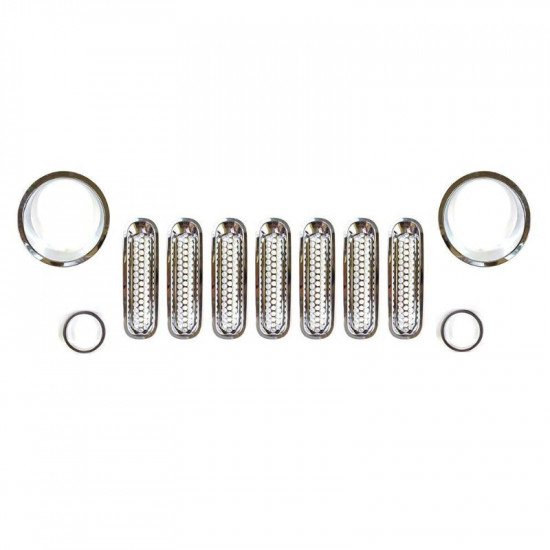 chrome front grille insert and bezel cover for headlight and turn signal light