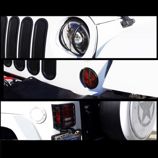 complete set black light guard kit for headlights, tail lights, and turn signals 2007 - 2018 jeep wrangler jk