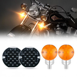 newest 3 1/4" flat style led front turn signal lights & red emark dot rear led turn signals for softail classic flstc and touring models	