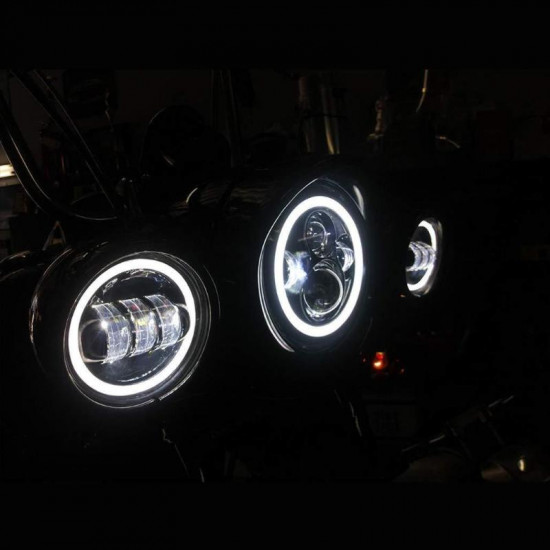 indian motorcycle 7 inch led headlights with white halo and turn signal lights + 4.5 inch led halo fog lights