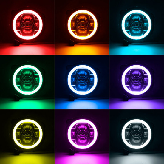 jl mega bundle - 9 inch led rgb halo headlights, rgb fogs, tail lights, brake lights for jeep wrangler jl