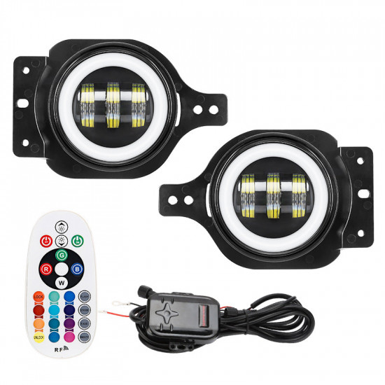 jl mega bundle - 9 inch led rgb halo headlights, rgb fogs, tail lights, brake lights for jeep wrangler jl