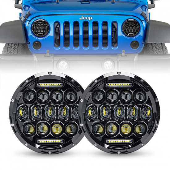 honey comb 7" 75w cree led headlight drl hi/lo beam for 1997-later jeep wrangler