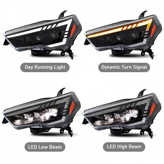 led headlights projector w/start up animation & sequential turn signal for 2010-2024 toyota 4runner