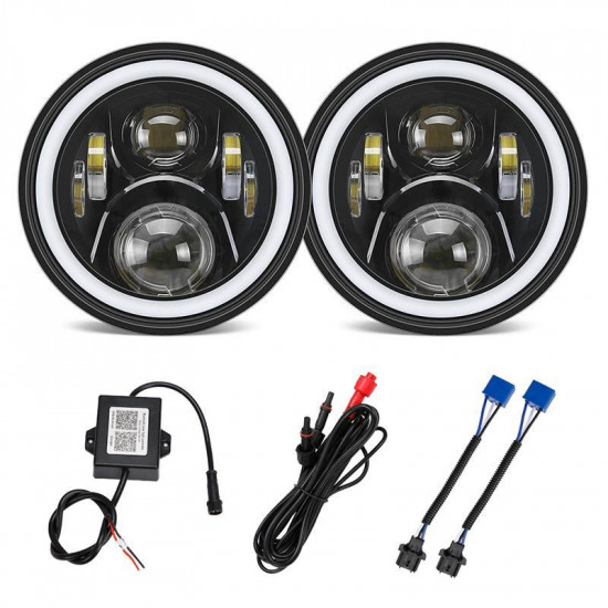 7" led rgb headlight with halo drl + 9'' led headlight bracket ring for 2018-later jeep wrangler jl and jeep gladiator jt