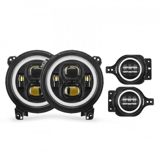 multi-function 9" led rgbw headlights & rgbw fog lights for 2018-later jeep jl and jt