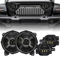 newest 9" devil's eyes led headlight with drl & led fog lights for 2018-2021 jeep wrangler jl & jeep gladiator jt	