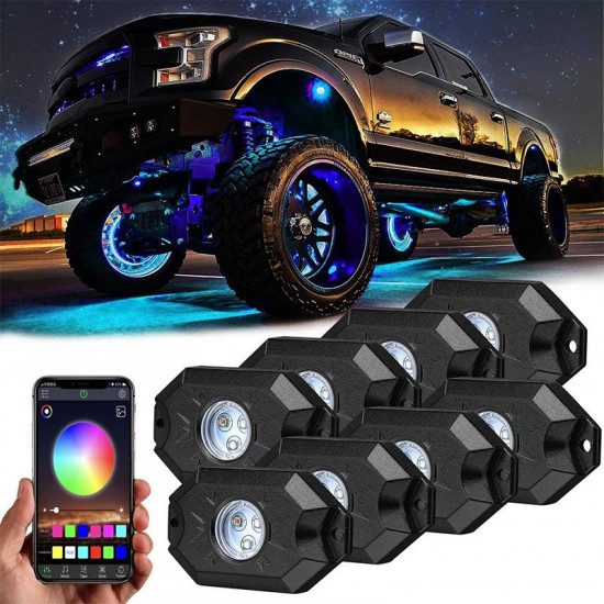 8 pcs rgb led rock lights wireless bluetooth music flashing multi color