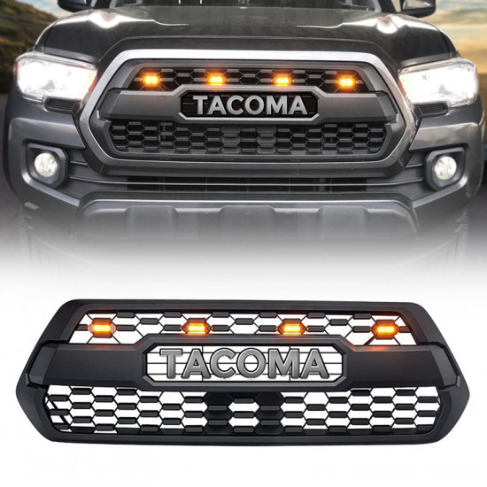 roxmad grill with grey letter & led amber light combo for 2016-later toyota tacoma