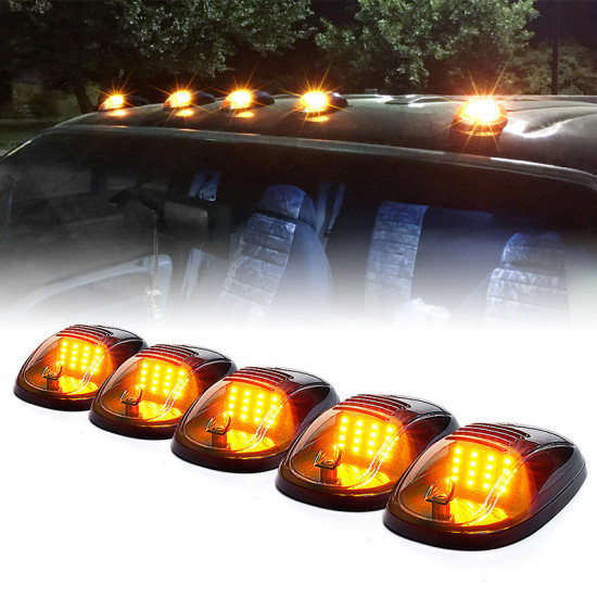 smoked led roof top cab clearance light kit - set of 5