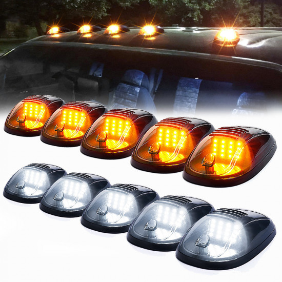 smoked led roof top cab clearance light kit - set of 5